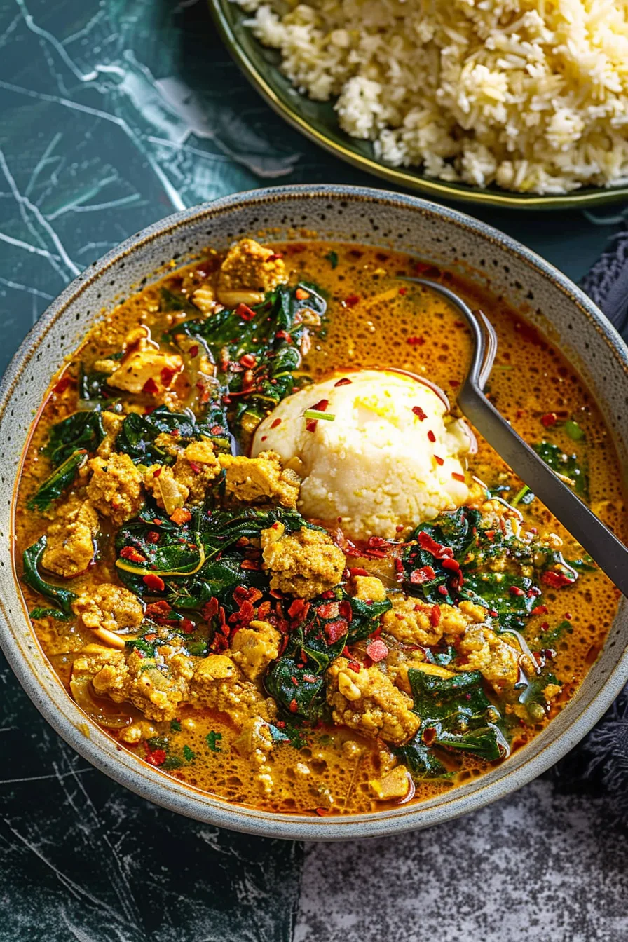 Slow-Cooked Nigerian Egusi Soup with Spinach and Beef
