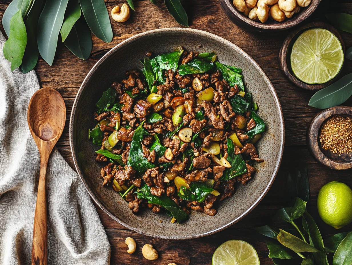 Kangaroo Stir-Fry with Finger Lime and Bush Tomato Sauce