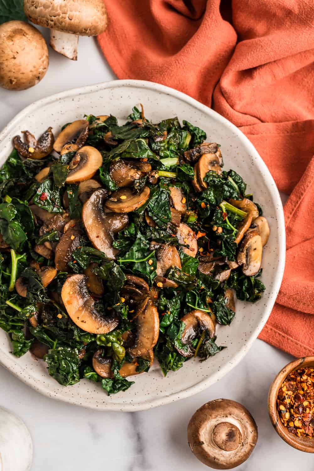 Sautéed Mushroom and Kale Farro Bowl with Lemon Garlic Dressing