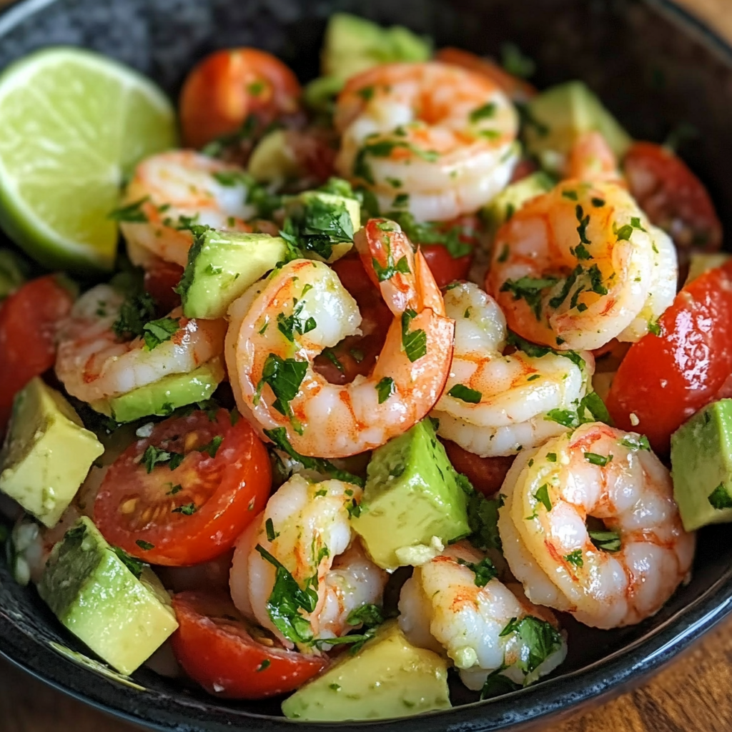 Sautéed Garlic-Lime Shrimp with Avocado Salad