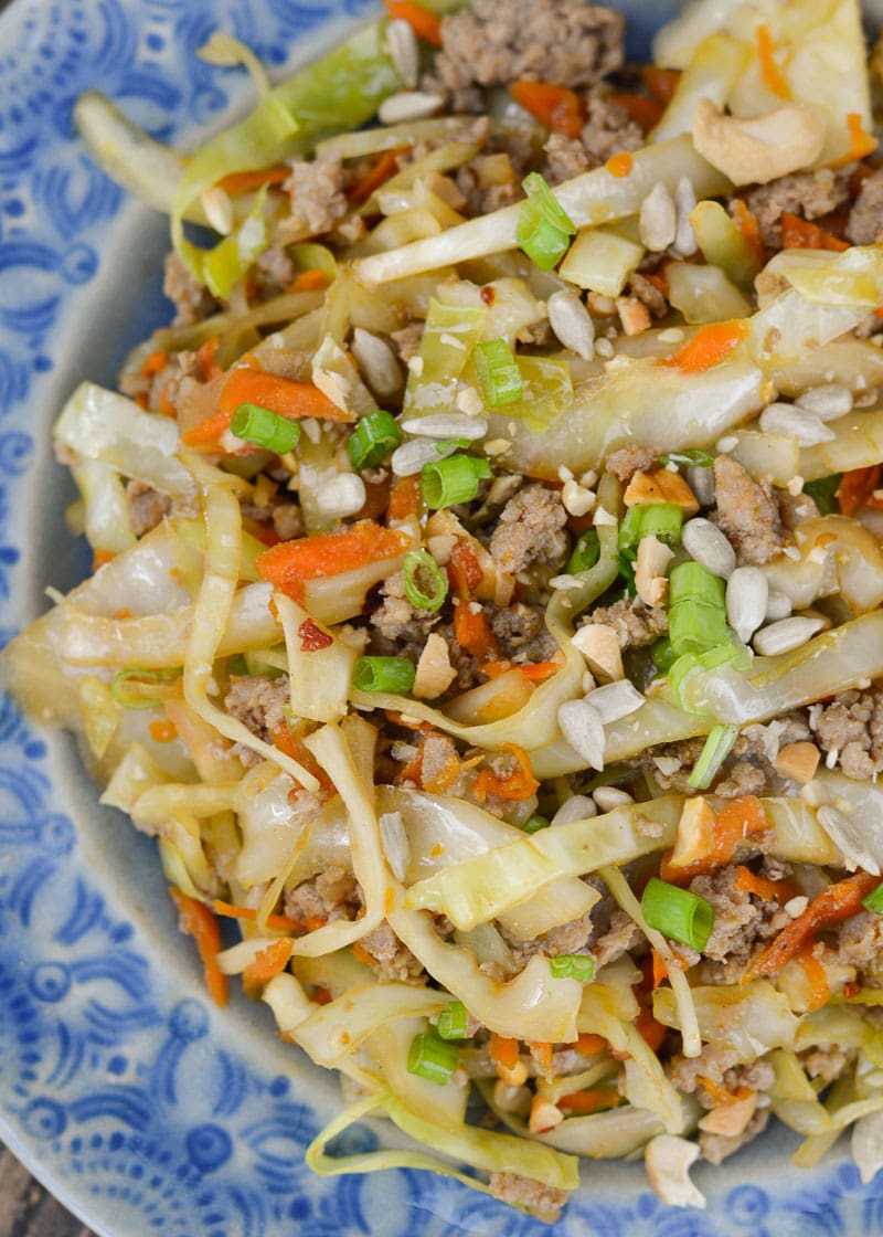 Stir-Fried Cabbage and Ground Pork Keto Eggroll Bowl