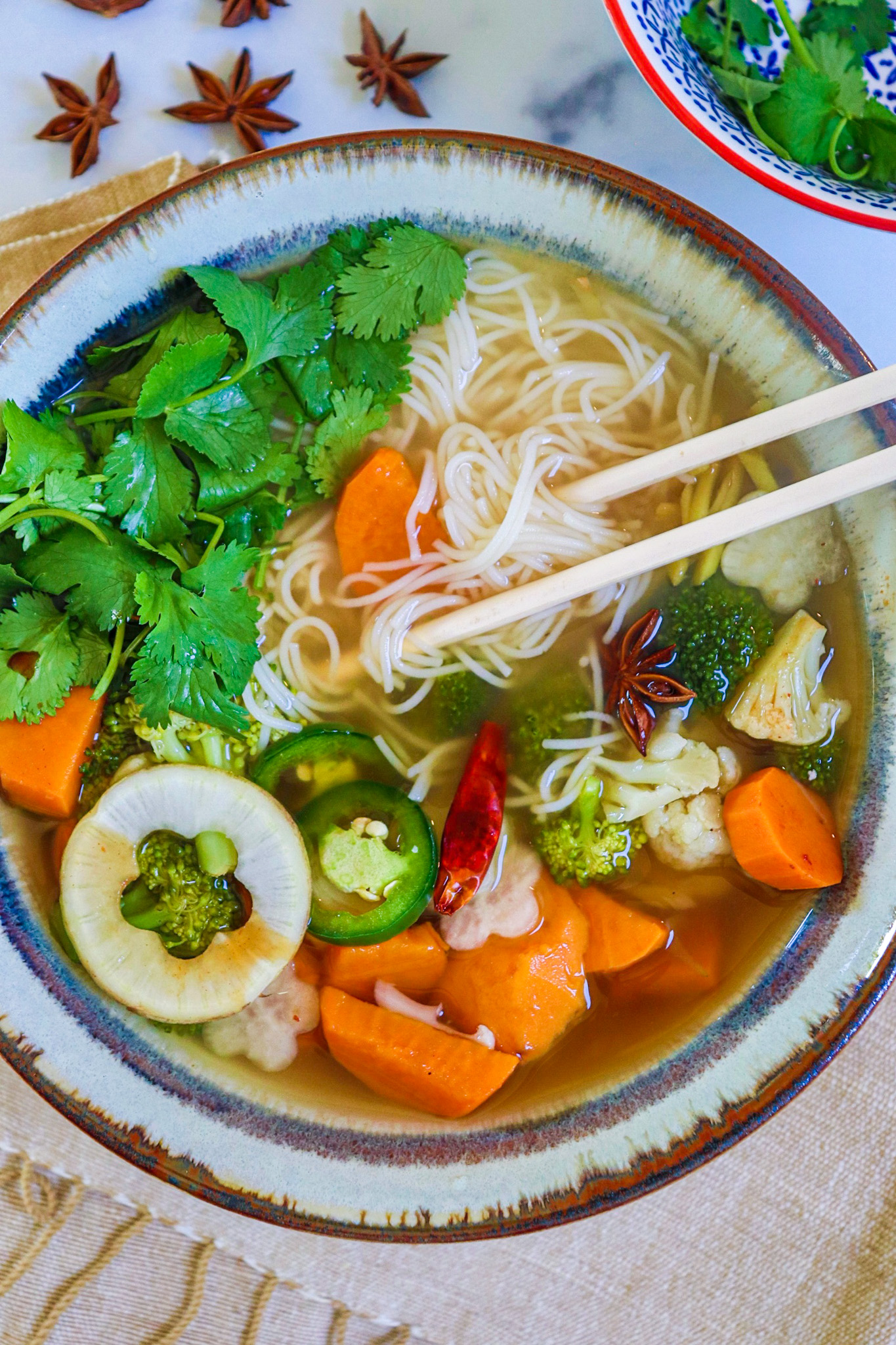 Pho-Inspired Vegetable Broth with Rice Noodles