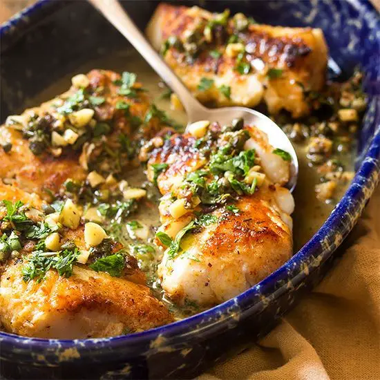 Pan-Fried Cod with Lemon Caper Sauce