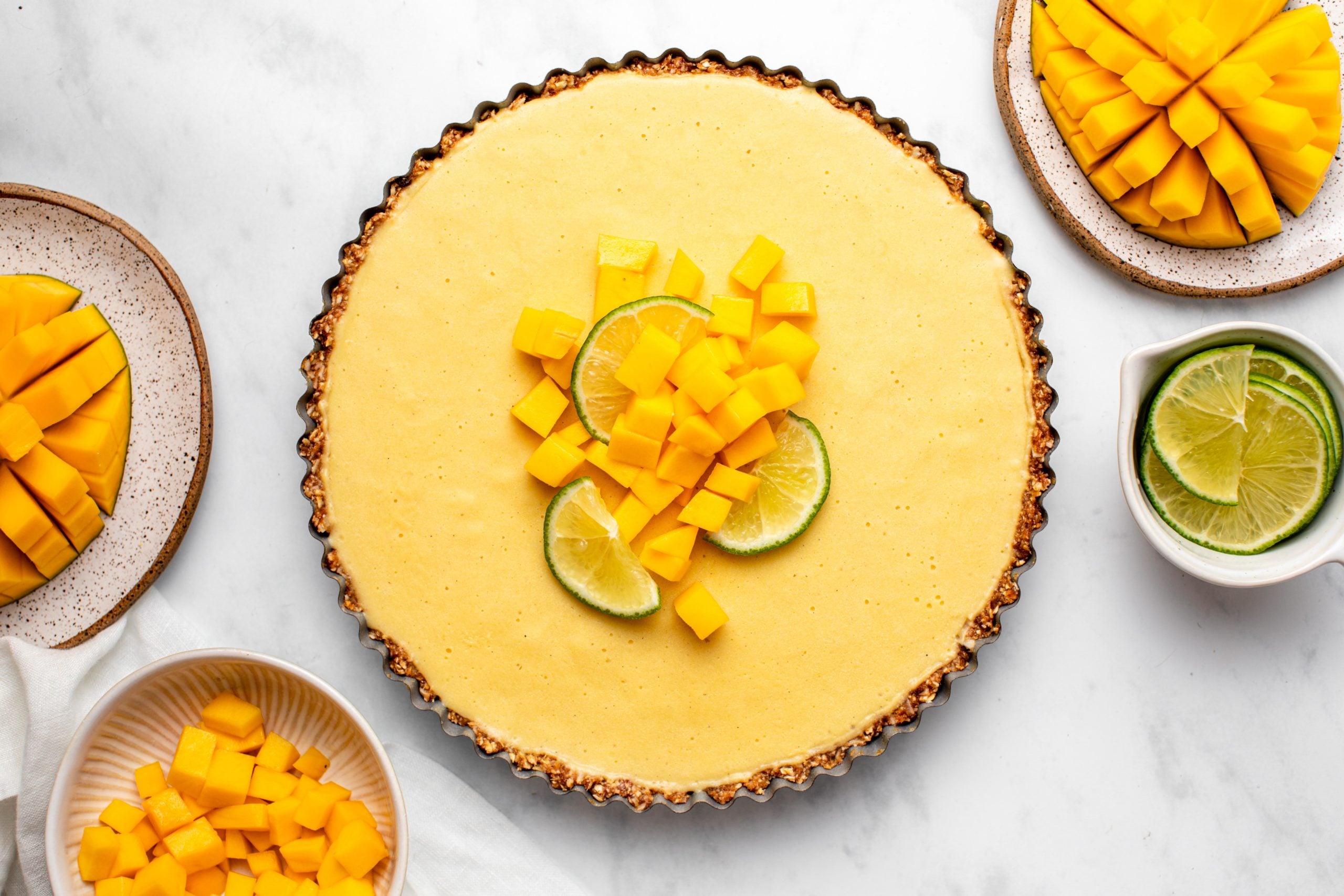 No-Bake Mango Coconut Tart with Toasted Almond Crust