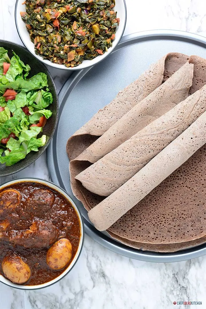 Yeast-Free Injera Flatbread with Teff and All-Purpose Flour