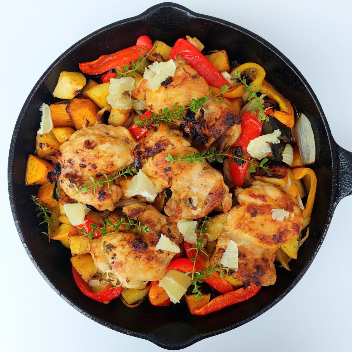 Baked Lemon-Thyme Chicken with Roasted Regional Vegetables