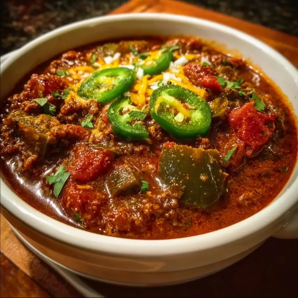 Whiskey-Infused Beef Chili with Roasted Poblano Peppers