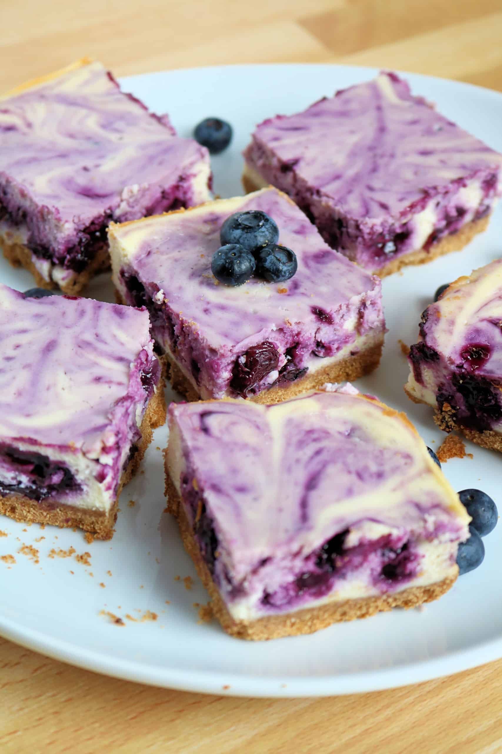 No-Bake Vanilla Cheesecake Bars with Blueberry Swirl