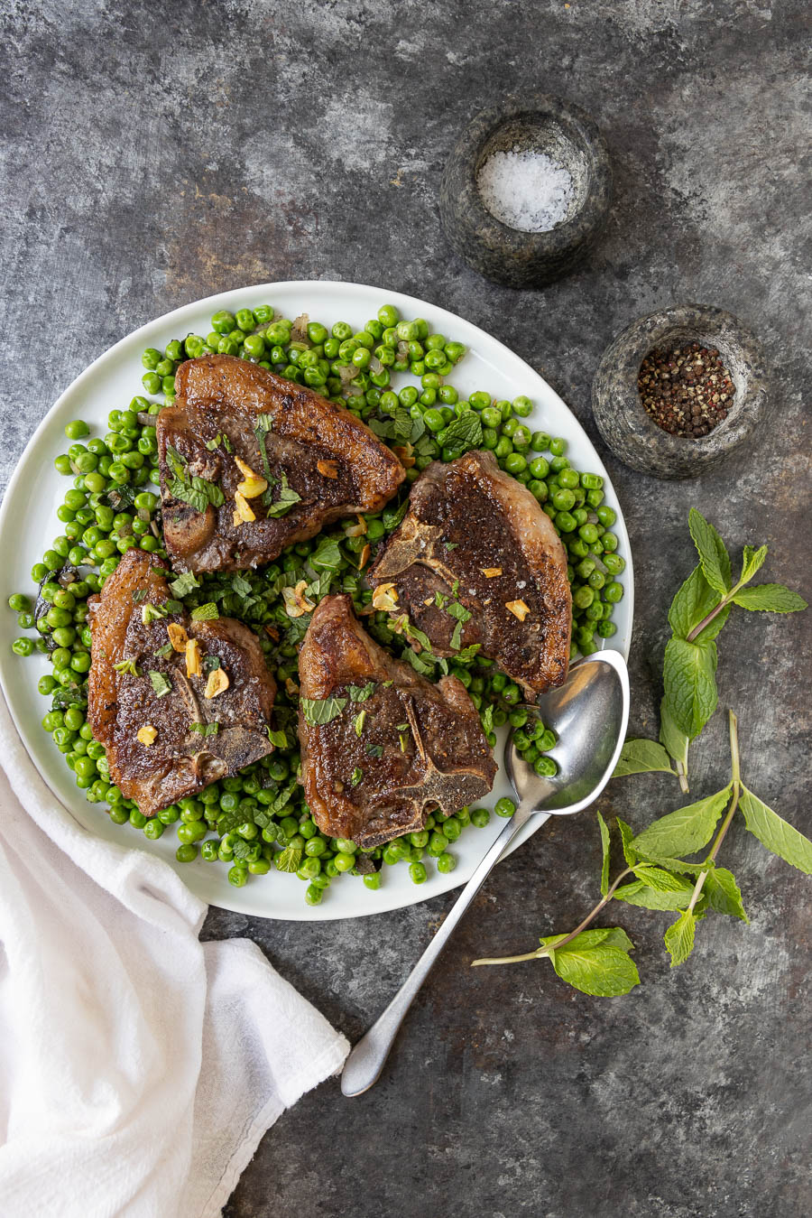 Pan-Fried Lamb Chops with Mint and Pea Puree