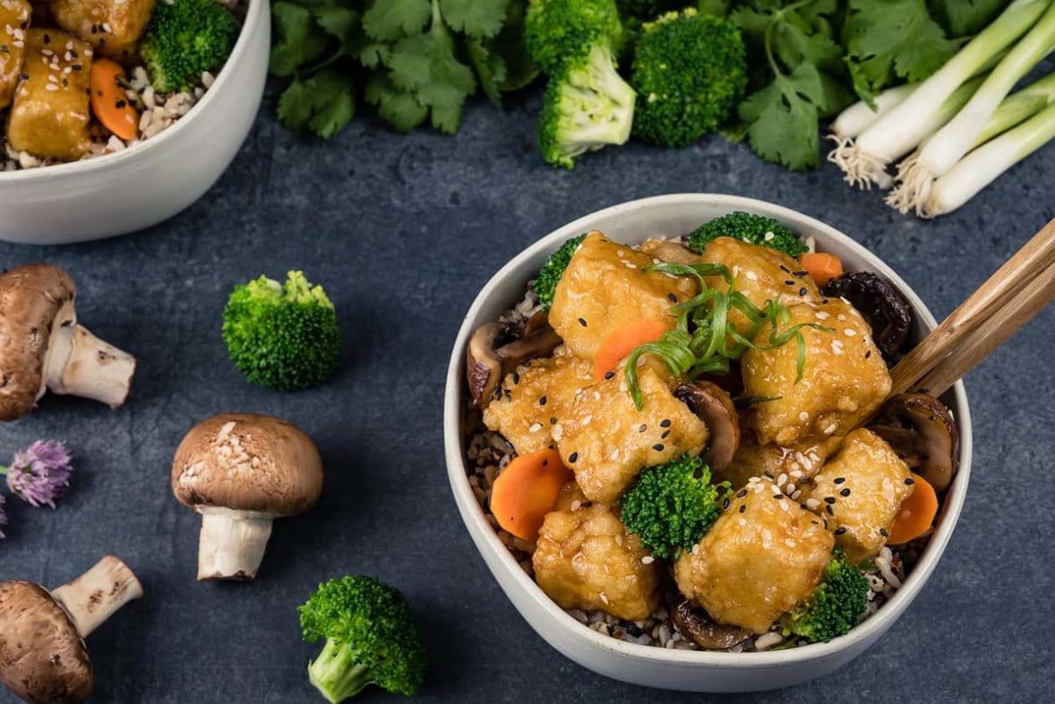 Stir-Fried Tofu with Ginger-Sesame Glaze and Broccoli