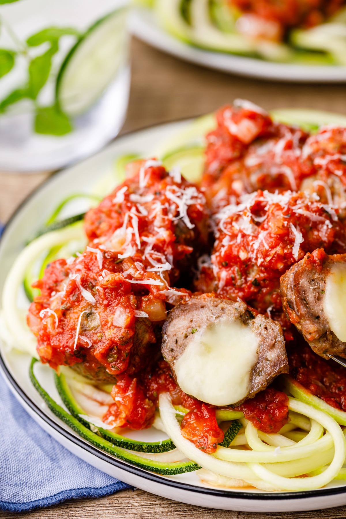 Cheese-Stuffed Keto Meatballs with Zucchini Ribbons