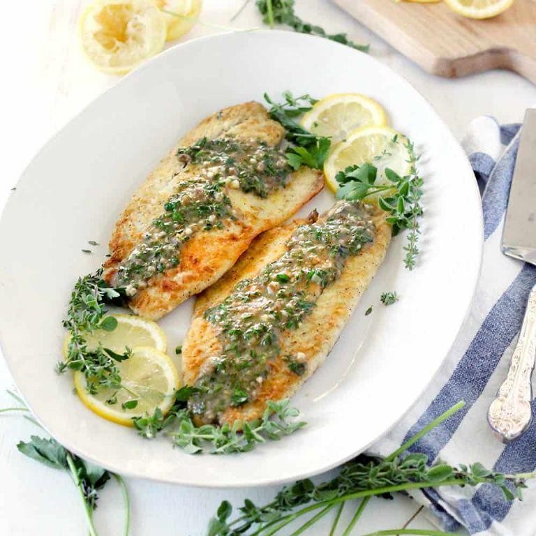 Pan-Seared Sea Bass with Olive Oil and Herb Sauce