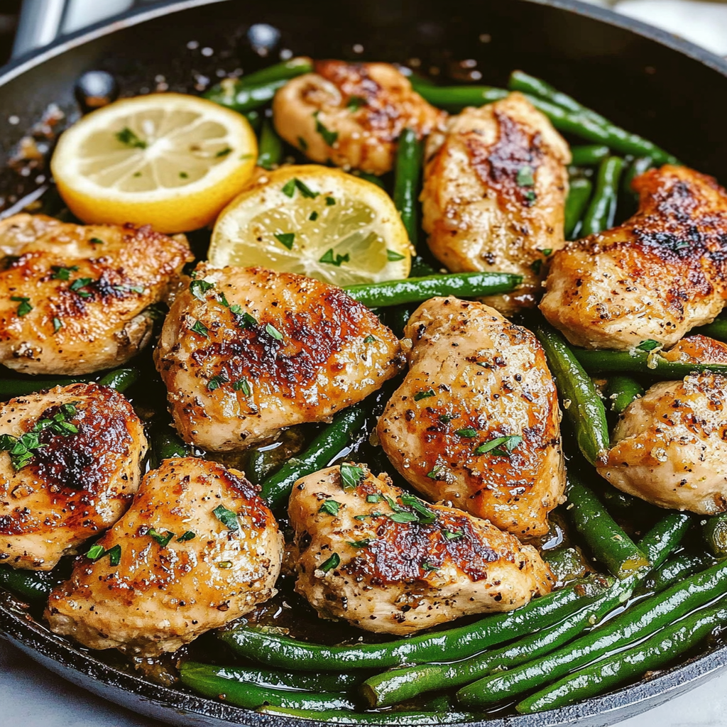 Lemon-Herb Pan-Seared Chicken with Garlic Green Beans