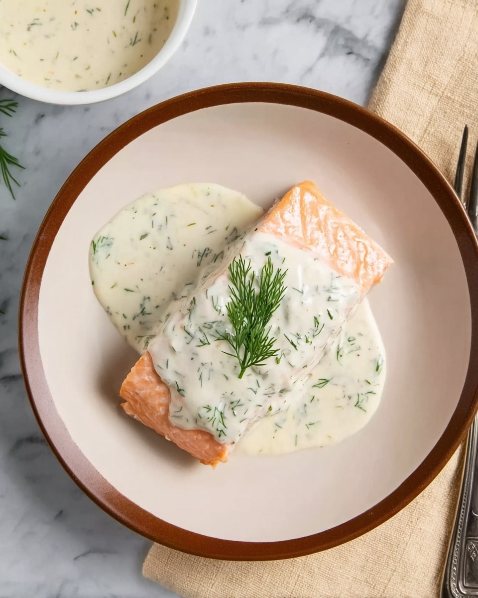 Lemon-Tarragon Poached Salmon with Dill Yogurt Sauce