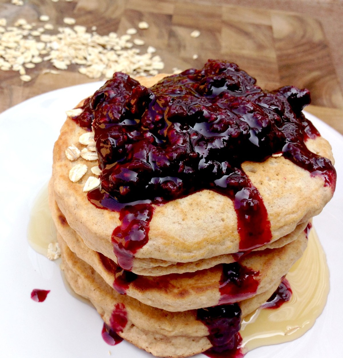 Cinnamon-Spiced Oatmeal Pancakes with Berry Compote