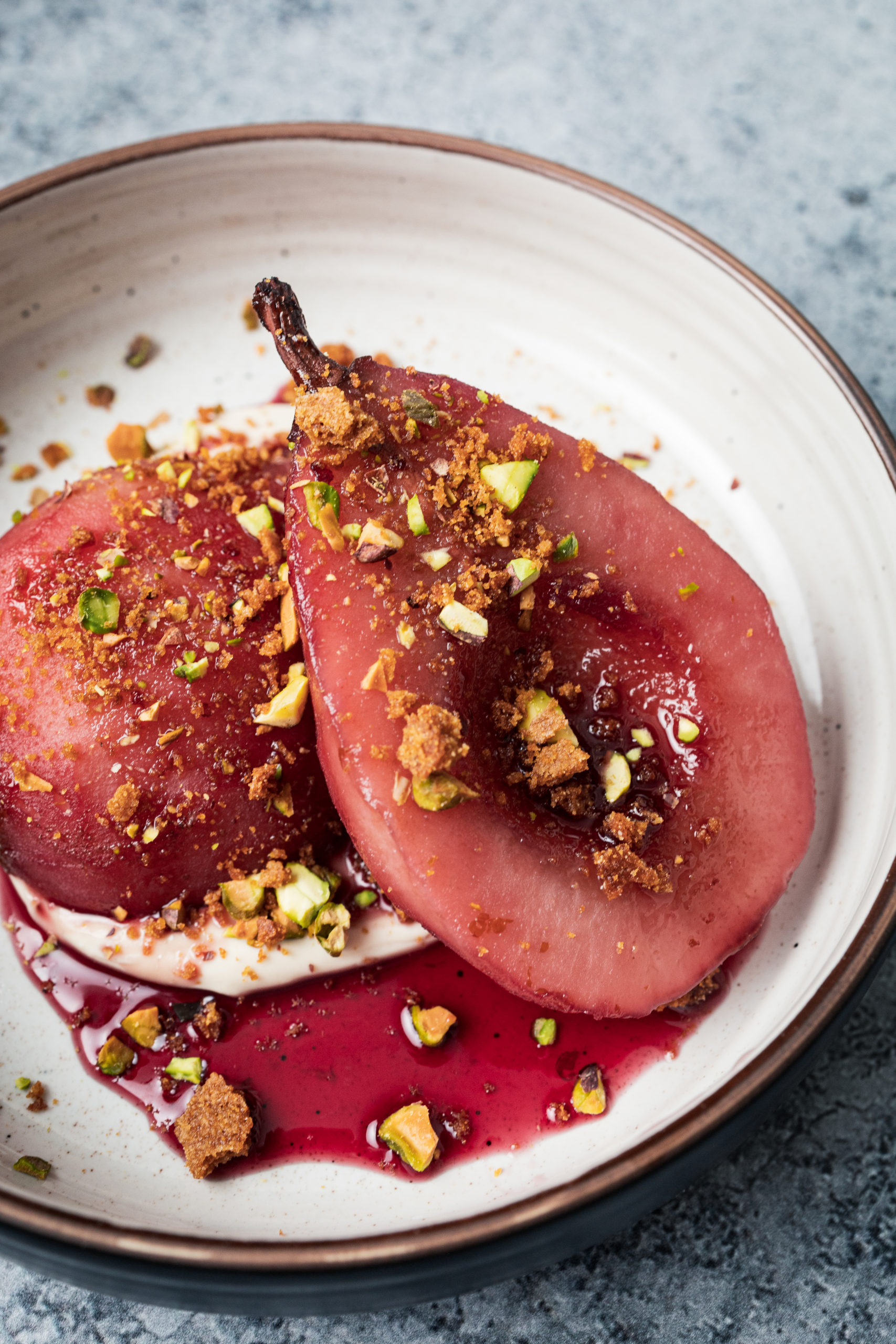 Honey-Ginger Poached Pears with Mascarpone
