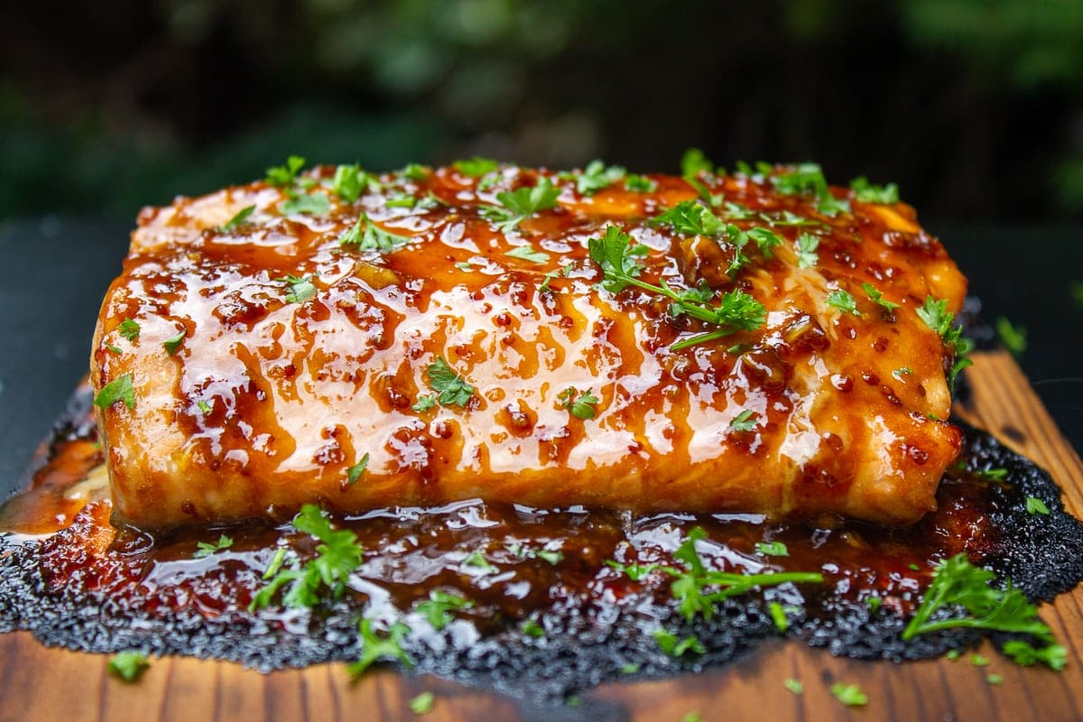 Northwest Style Grilled Cedar Plank Salmon with Maple Glaze