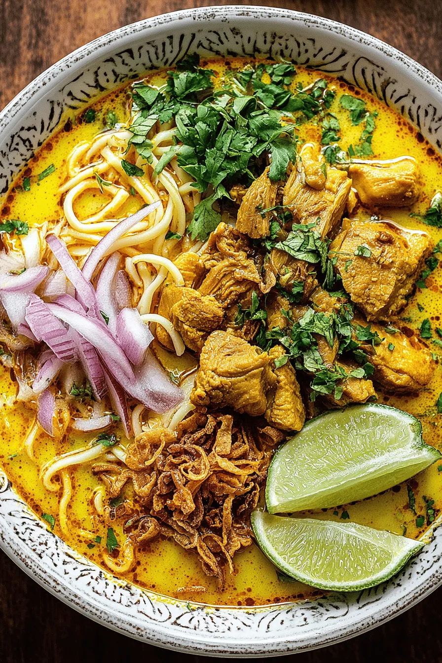Khao Soi-Inspired Coconut Curry Chicken Noodle Soup