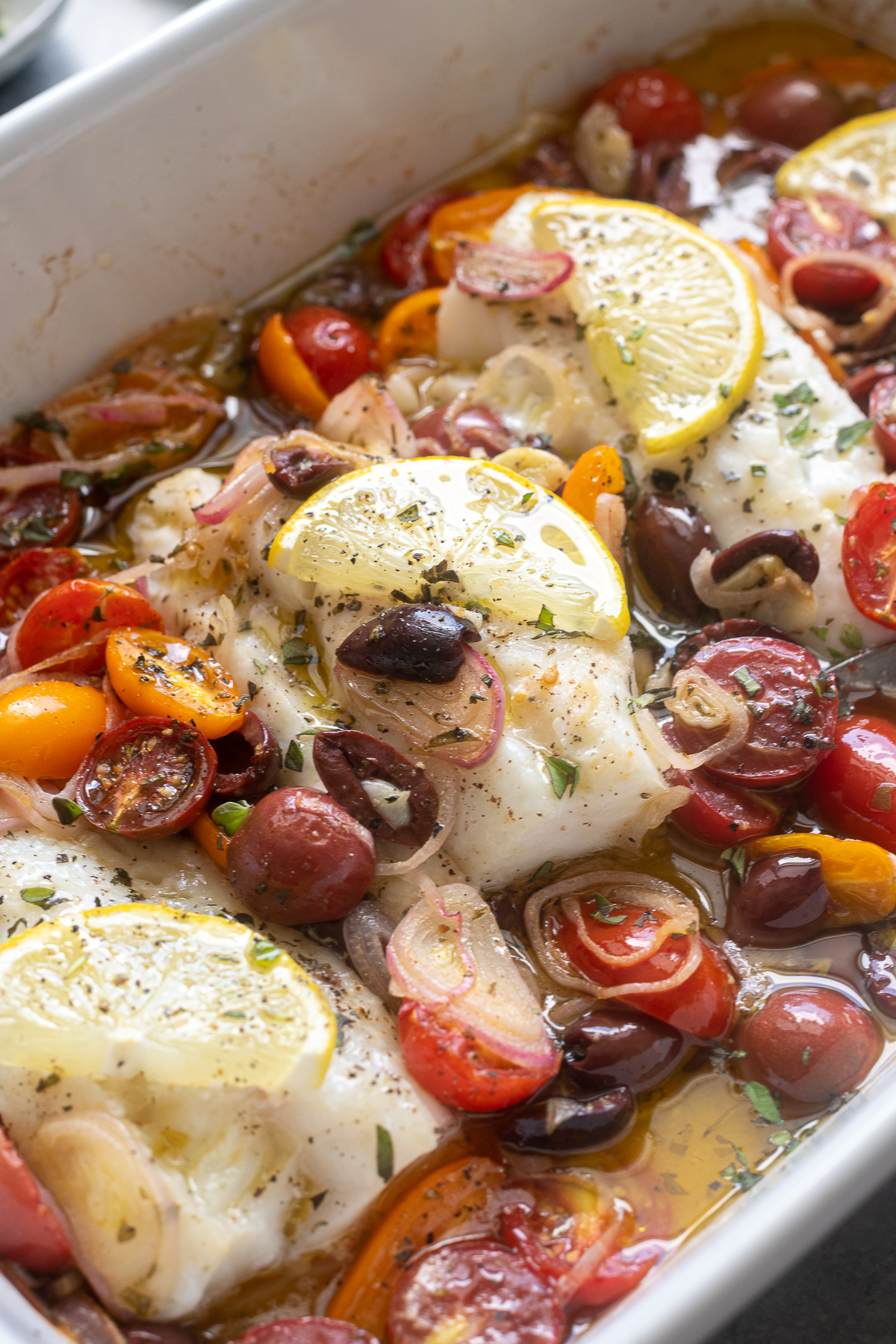 Baked Lemon-Oregano Cod with Olive Oil and Cherry Tomatoes