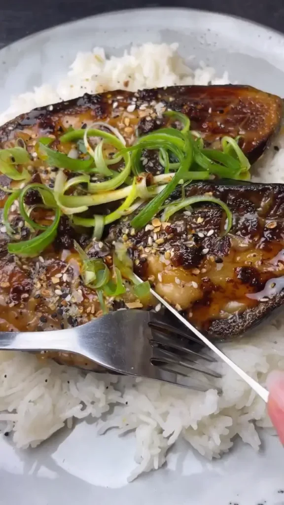 Miso-Glazed Eggplant with Sesame Rice and Scallions