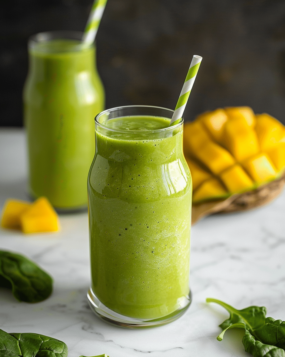Blended Mango-Pineapple Smoothie with Coconut and Spinach
