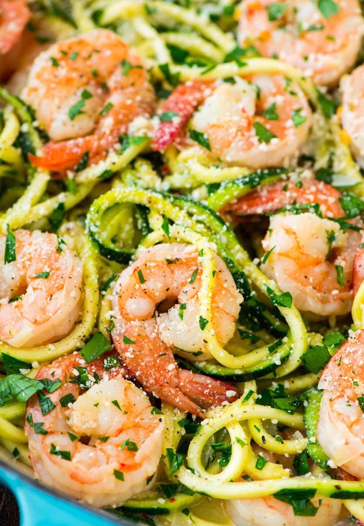 Sautéed Shrimp and Zucchini Noodles in Garlic Herb Sauce