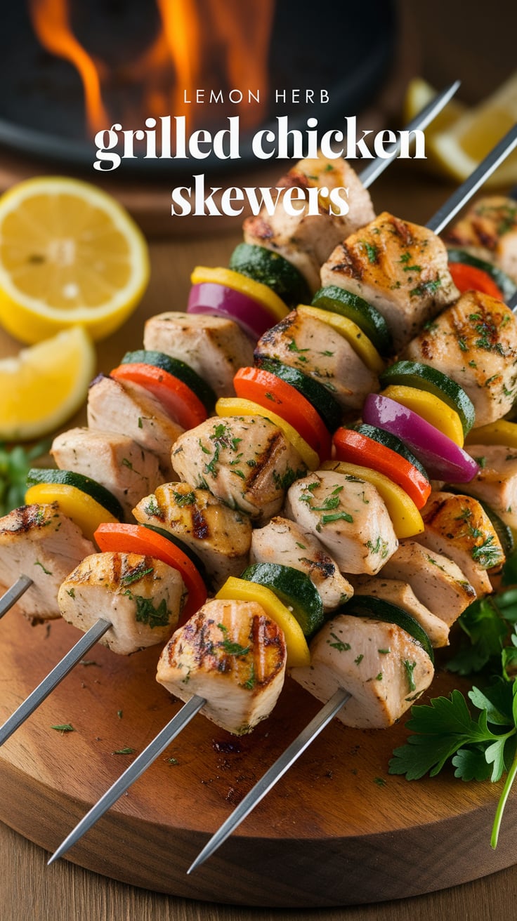 Grilled Herb-Marinated Chicken Skewers with Lemon Zest
