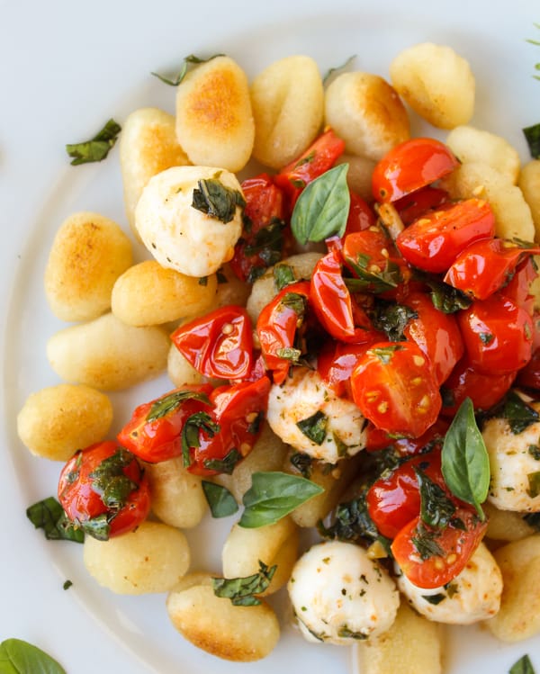 Baked Pesto Gnocchi with Cherry Tomatoes and Mozzarella