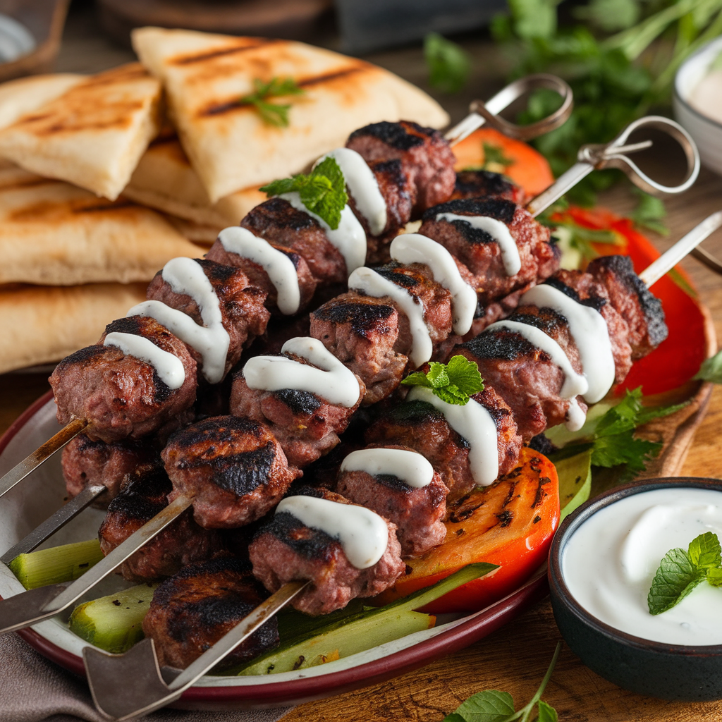 Lamb Kofta Skewers with Sumac Yogurt Sauce