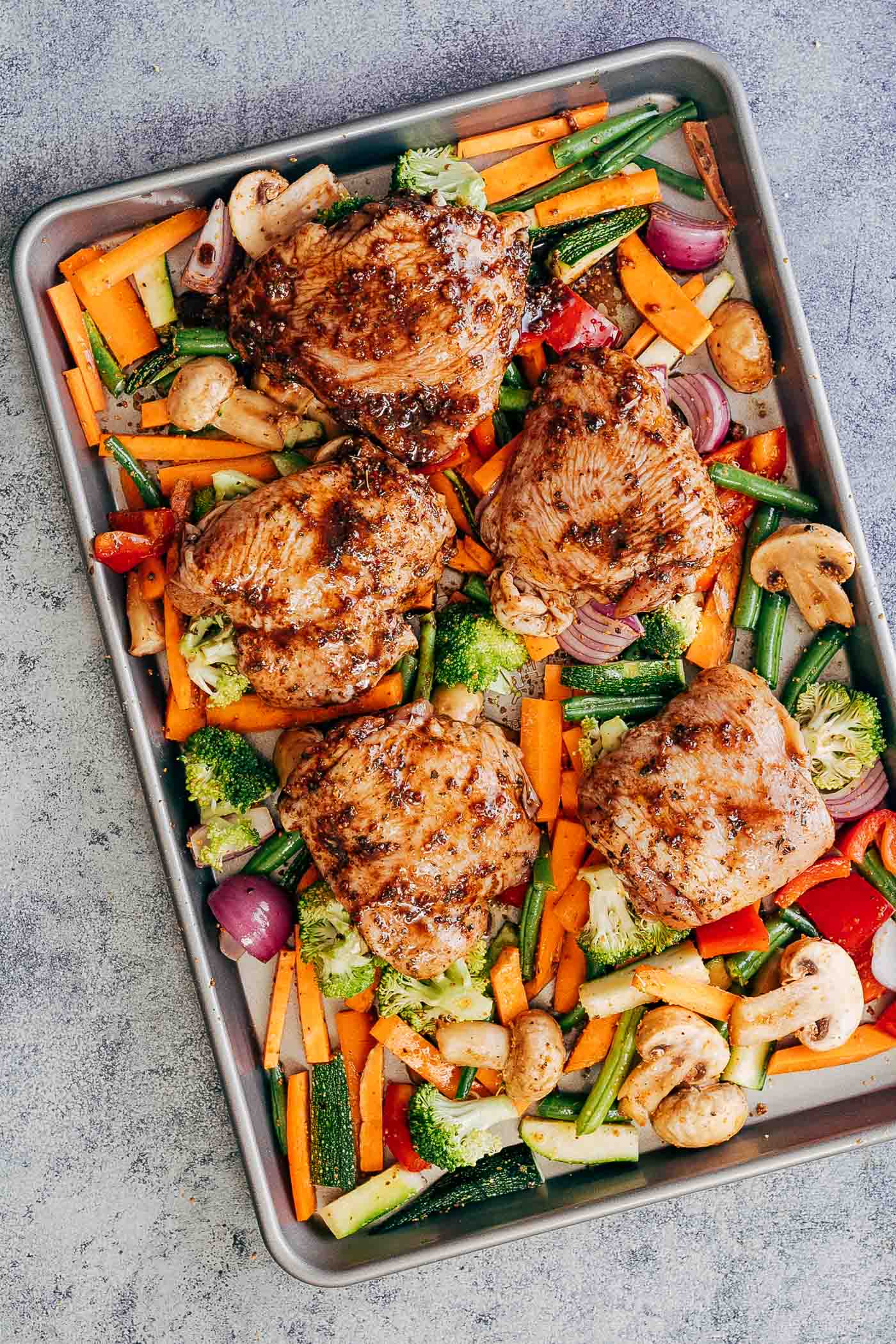 Sheet Pan Honey-Soy Glazed Chicken Thighs with Roasted Vegetables
