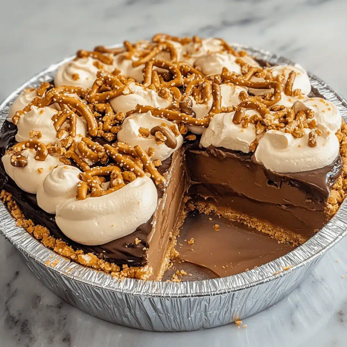 No-Bake Chocolate Peanut Butter Pie with Pretzel Crust