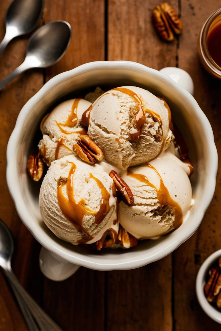 No-Churn Salted Caramel Ice Cream with Toasted Pecans