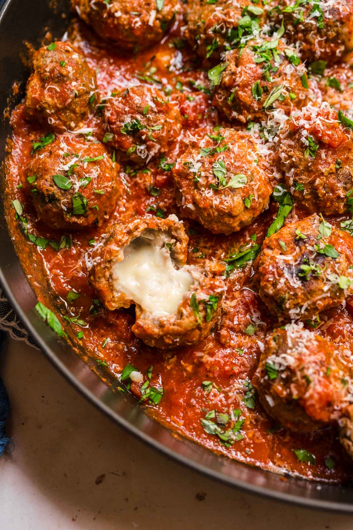 Cheese-Stuffed Keto Meatballs in Tomato Cream Sauce