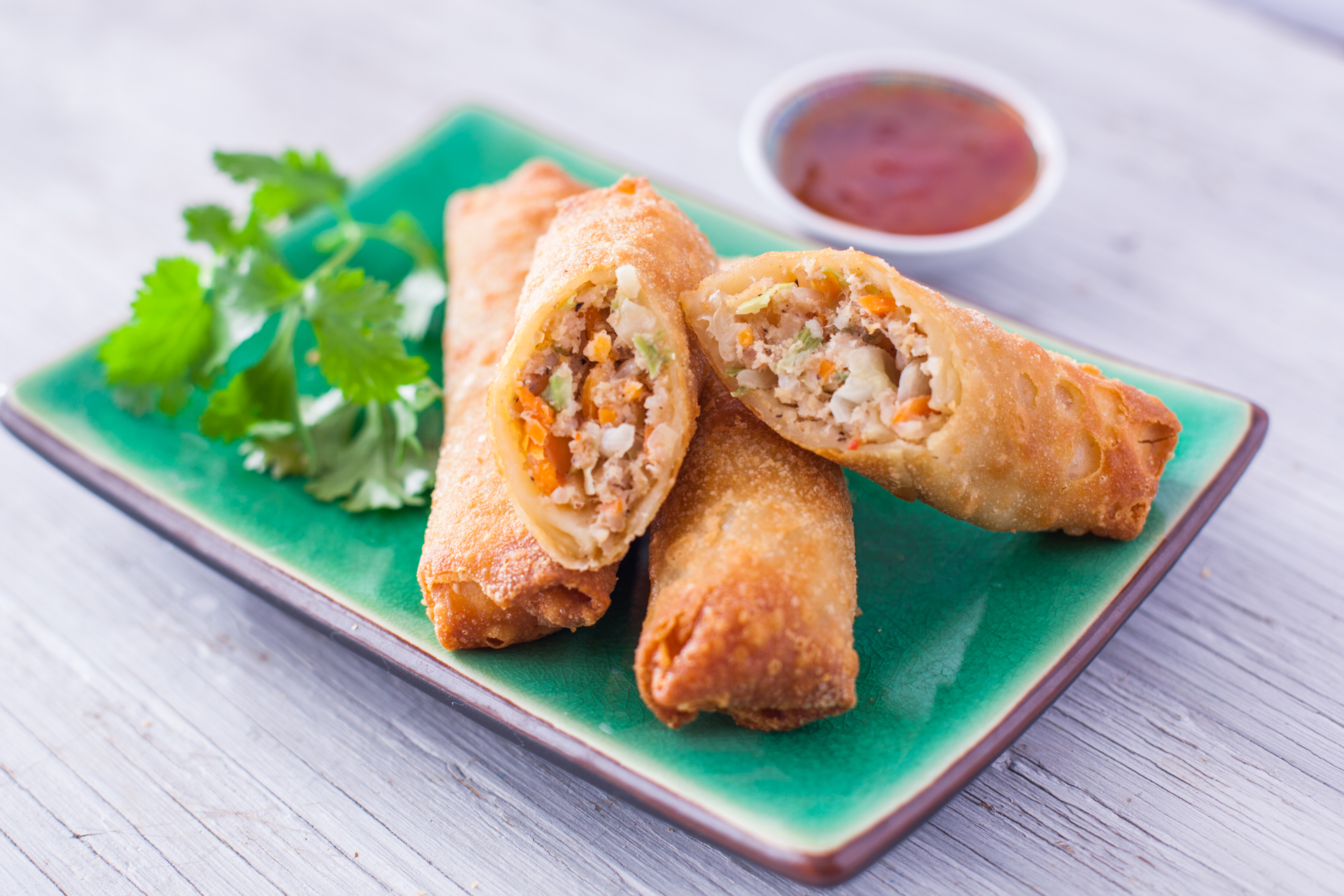 Pan-Fried Pork Egg Rolls with Nuoc Cham Dipping Sauce