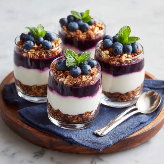 Chilled Blueberry Yogurt Parfait with Snowflake Granola