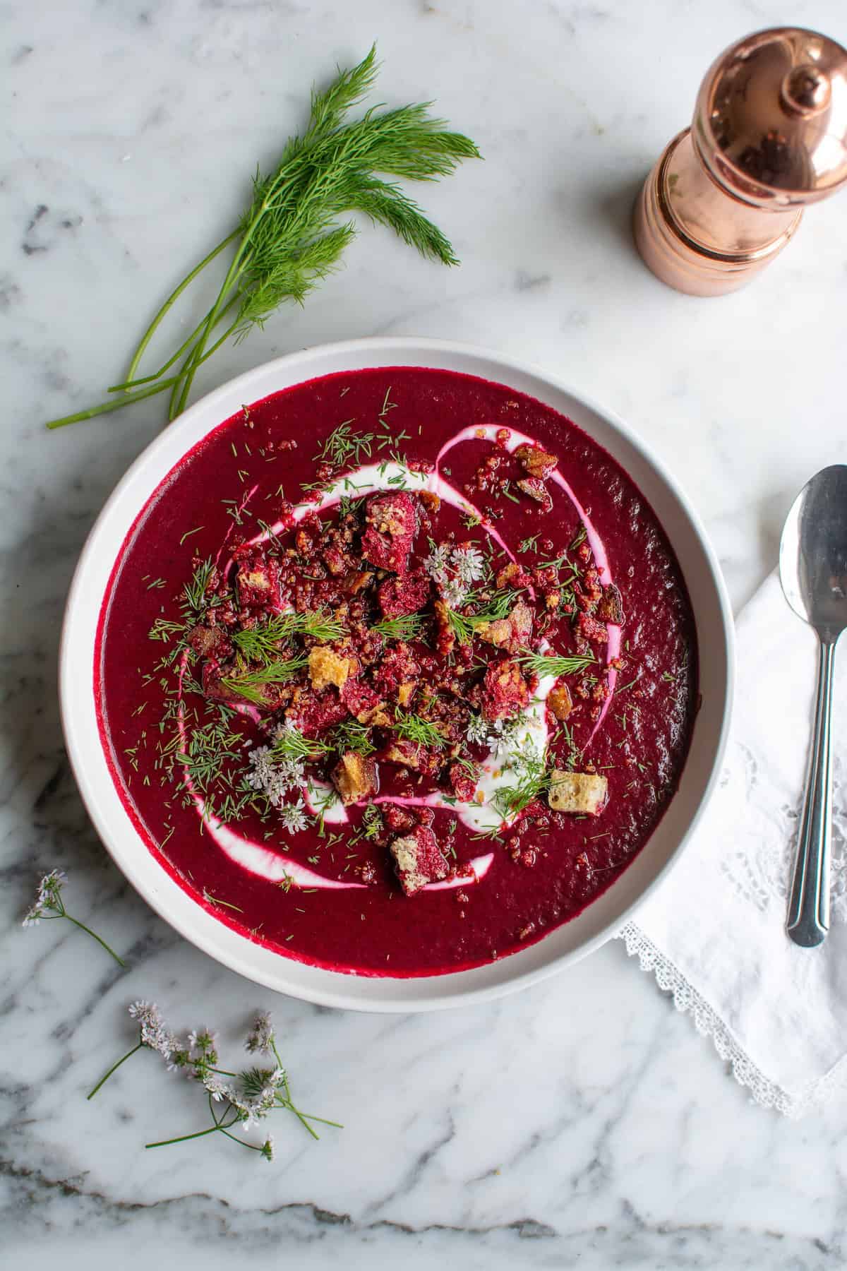 Northern Borscht with Roasted Beets and Sour Cream Swirl