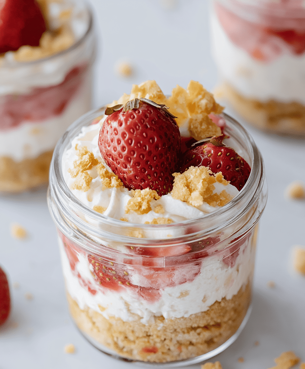 No-Bake Strawberry Cheesecake Jars with Graham Cracker Crust