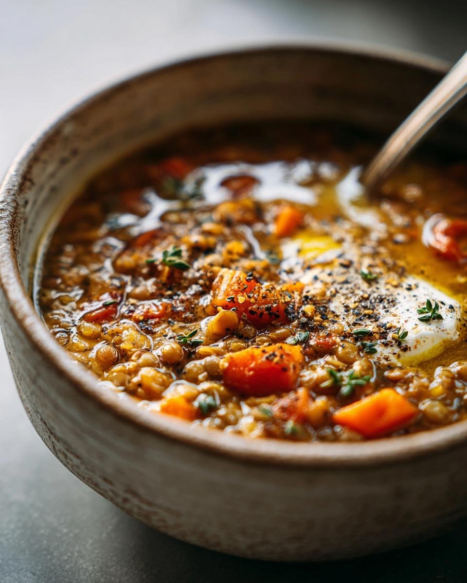 Hearty Winter Vegetable and Lentil Soup with Thyme