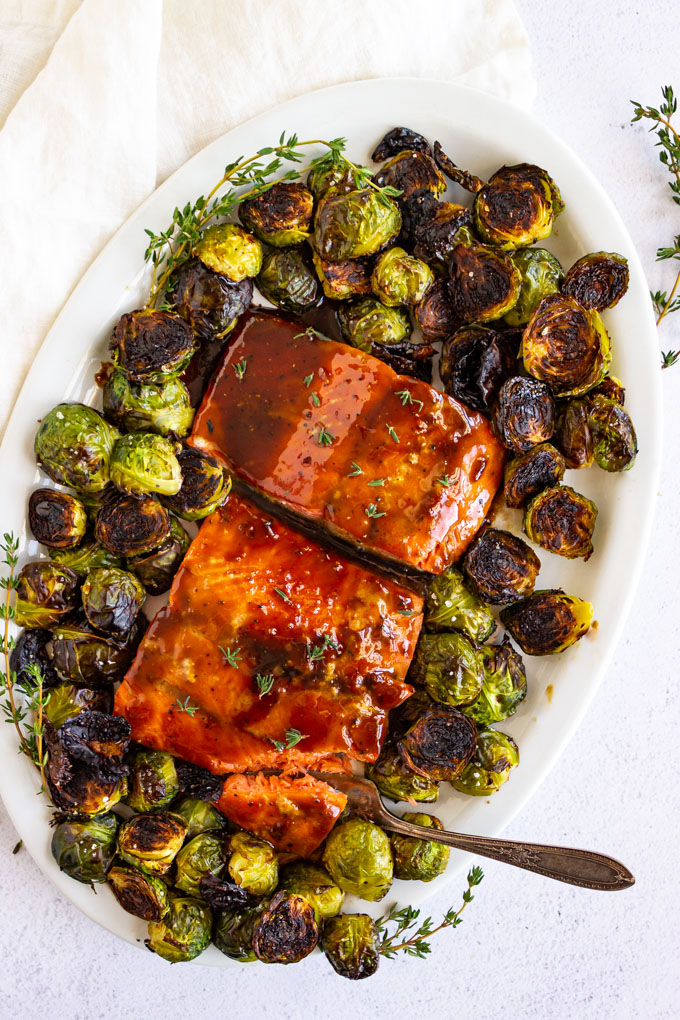 Sheet Pan Maple-Glazed Salmon with Roasted Brussels Sprouts