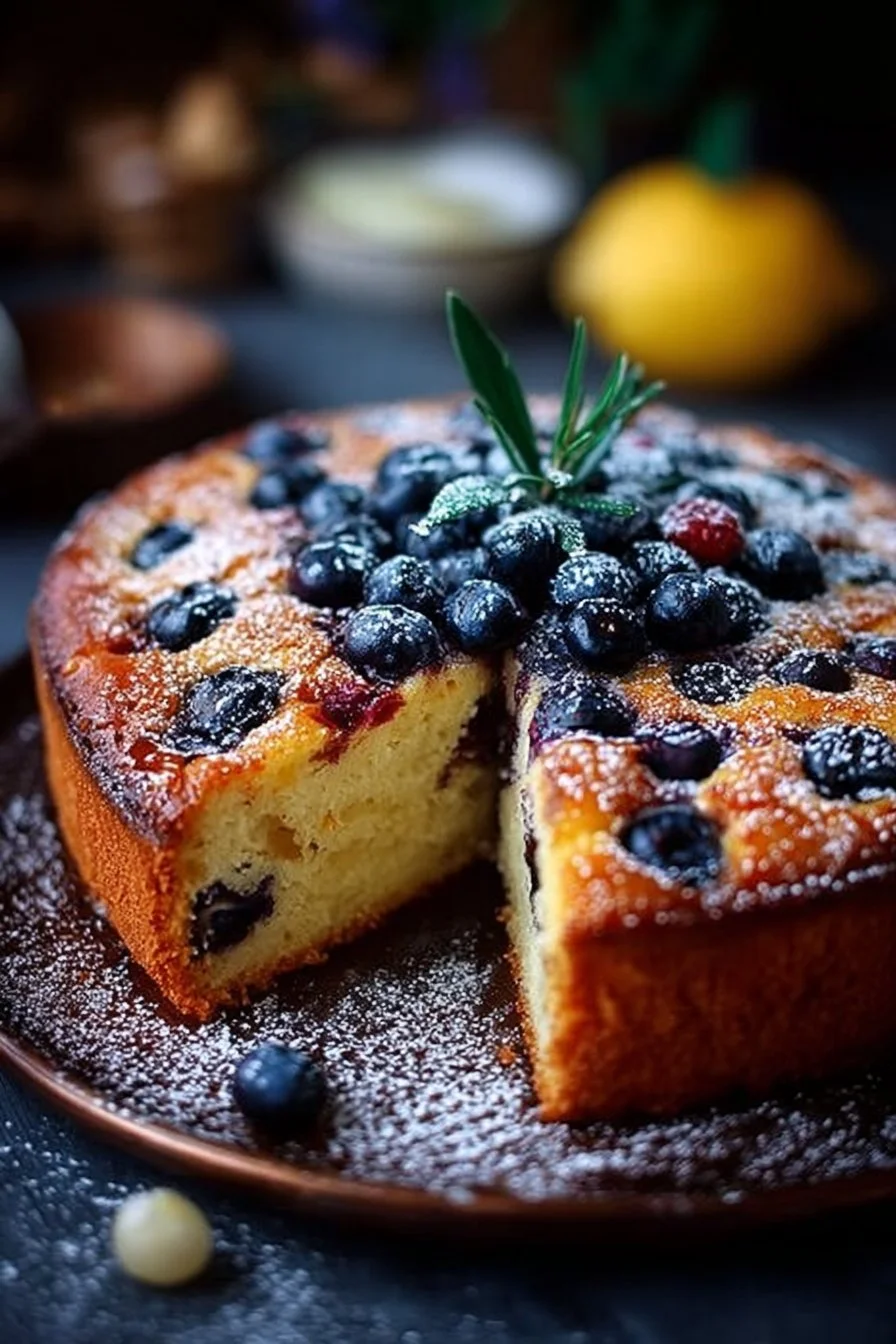 Whisked Lemon Ricotta Cake with Blueberry Glaze