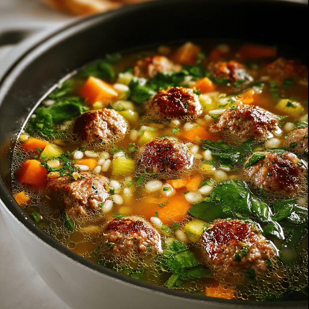 Kid Goat Meatball and Vegetable Soup with Fresh Herbs