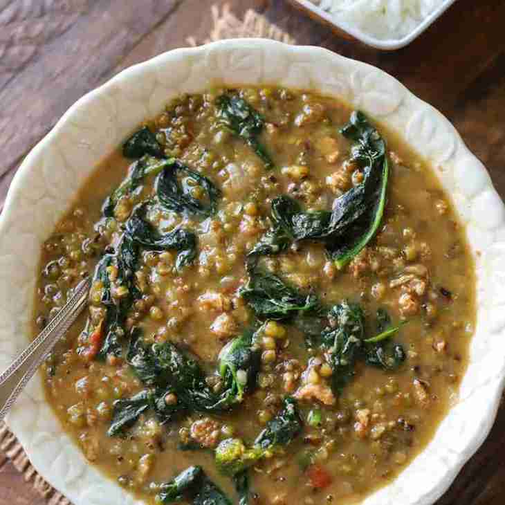 Sautéed Mung Bean Stew with Spinach and Garlic