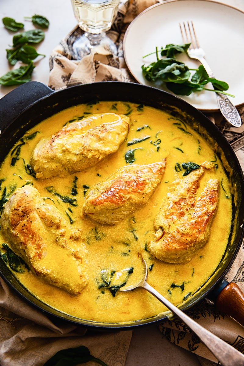 Pan-Seared Chicken Thighs with Saffron Cream Sauce
