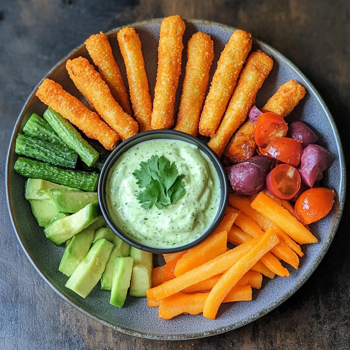 Crunchy Veggie Sticks with Creamy Avocado Yogurt Dip