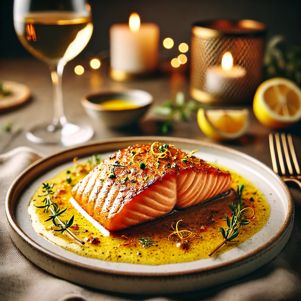 Pan-Seared Salmon with Saffron Creme Brulee Finish