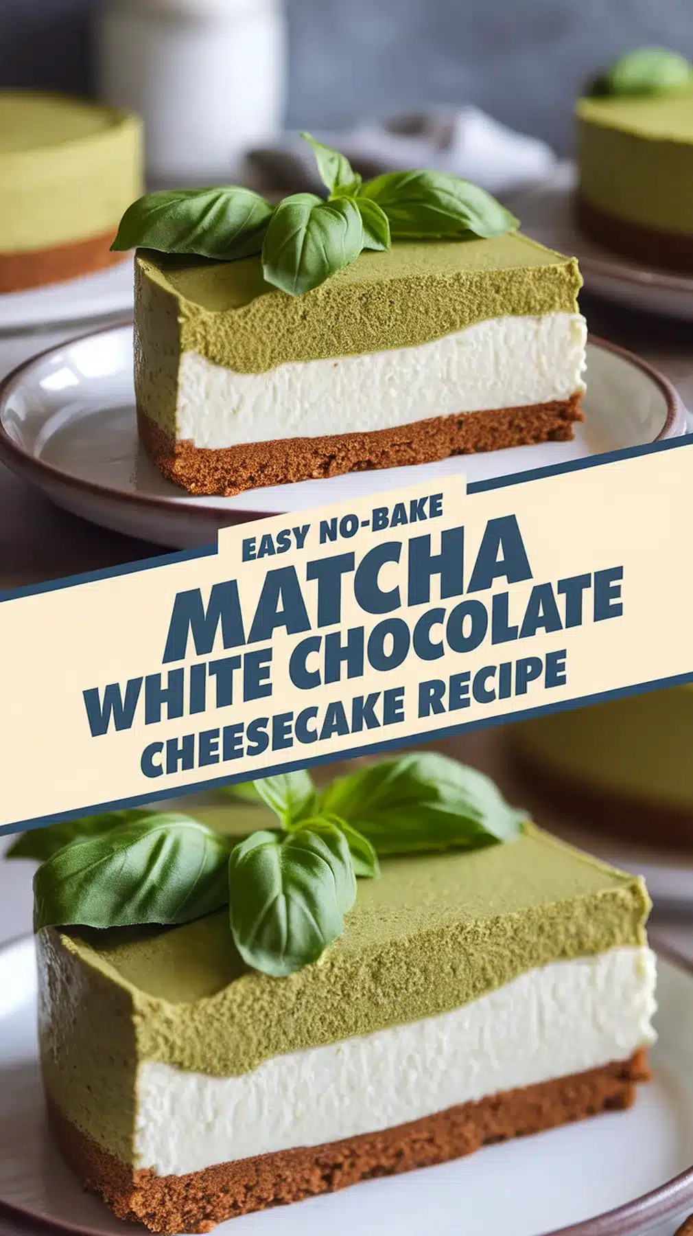 No-Bake Matcha Cheesecake with White Chocolate Swirl