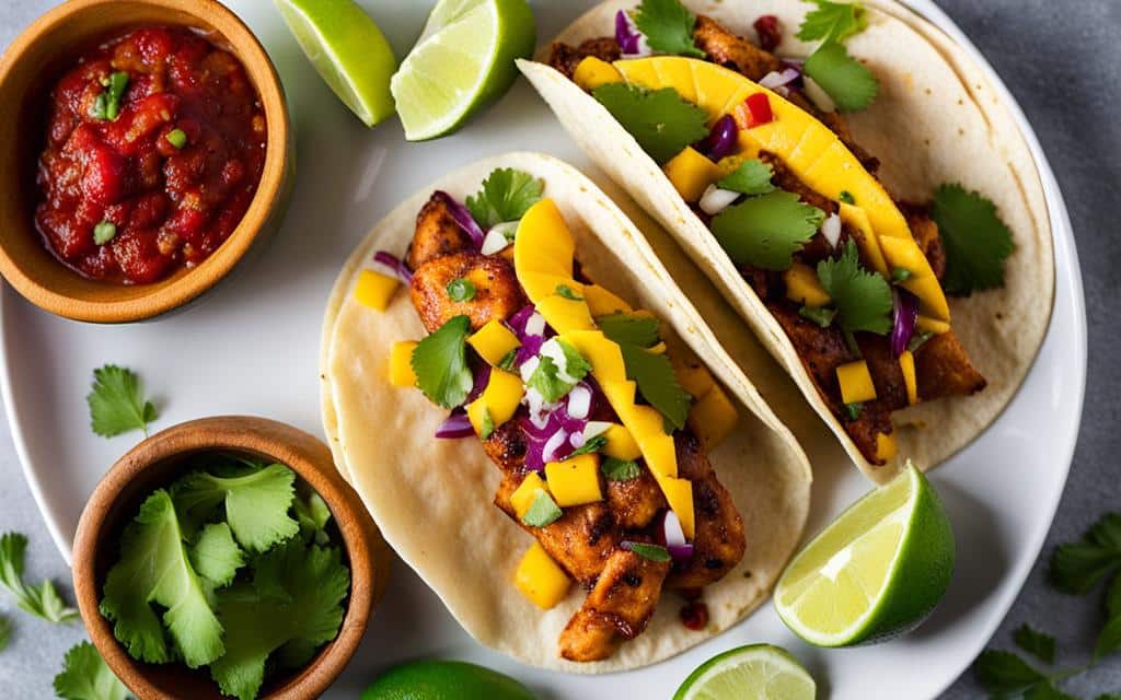 Grilled Chili-Lime Chicken Tacos with Mango Salsa