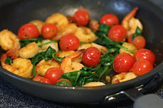 Sautéed Shrimp with Garlic, Spinach, and Cherry Tomatoes