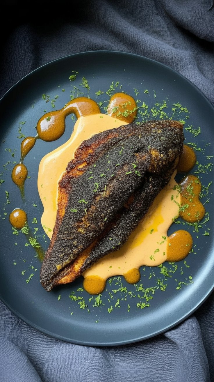 Pan-Seared Catfish with Fried Green Tomatoes and Cajun Remoulade