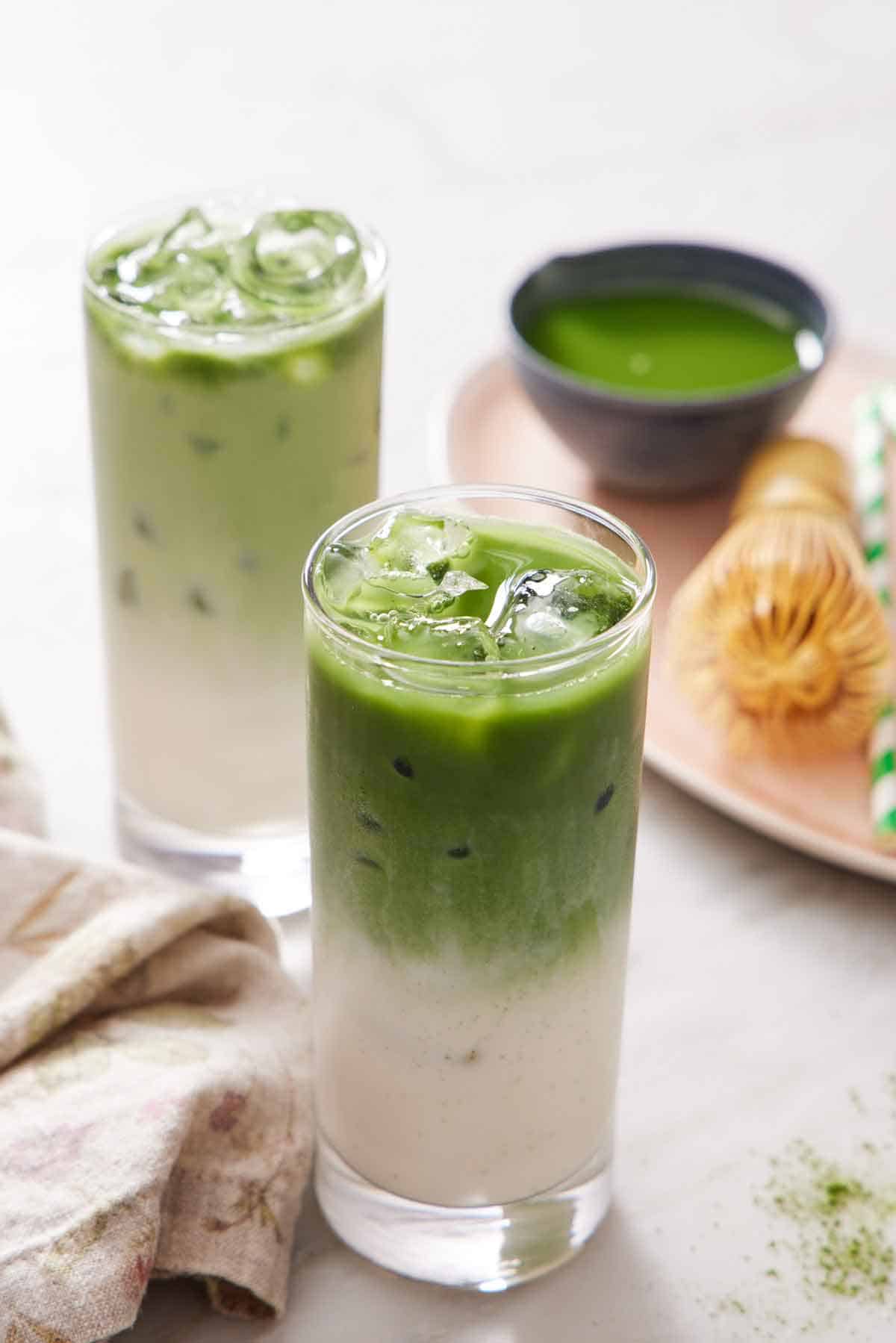 Basil-Infused Iced Matcha Latte with Coconut Milk